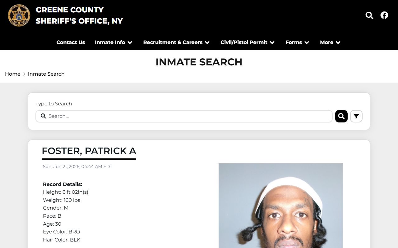 Greene County inmate population roster search page with current inmate cards