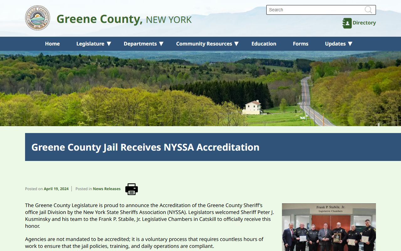 Greene County Jail NYSSA accreditation news page