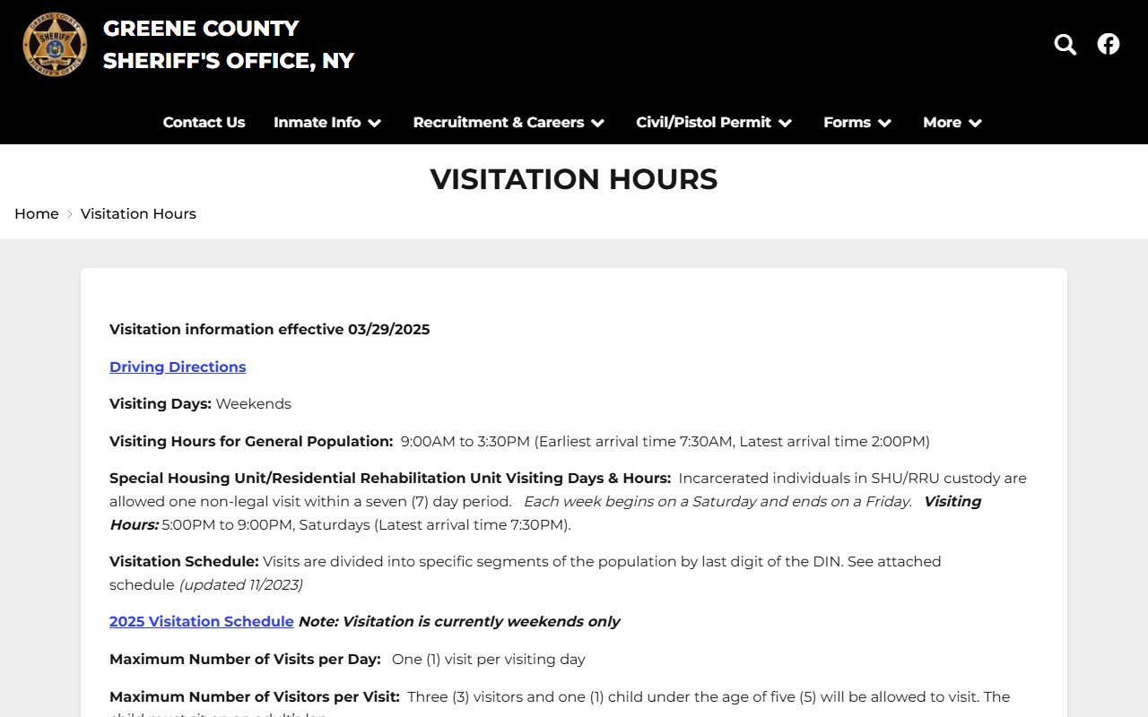 Greene County Jail visitation hours source page
