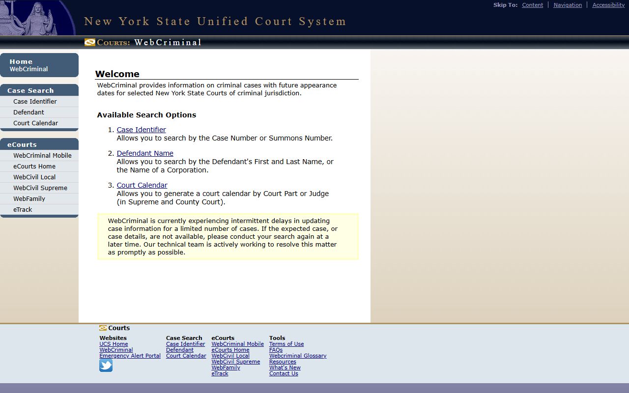 New York WebCriminal search portal for Greene County court records after arrest